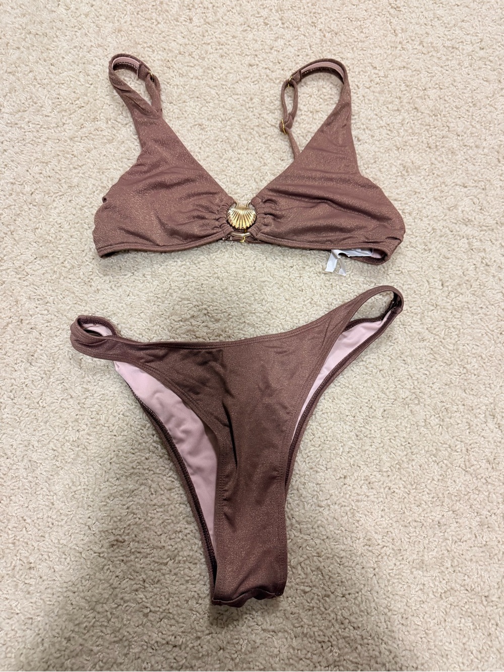 Cupshe Brown Metallic Shell Accent Two-Piece Bikini